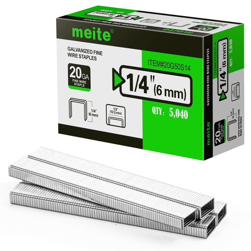 meite 20 Gauge Galvanized Upholstery Staples, 1/2-Inch (12.3 mm) Crown with 1/4-Inch Length, Heavy Duty for Construction, Furniture, Crafts & DIY Projects (1 Box) - Image 1